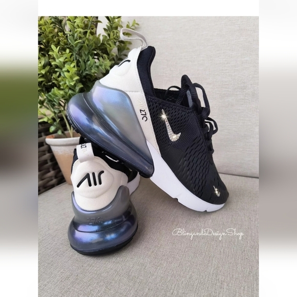Swarovski Nike Air Max 270 Black Sneakers made with Crystals Women's Shoes - Picture 5 of 7